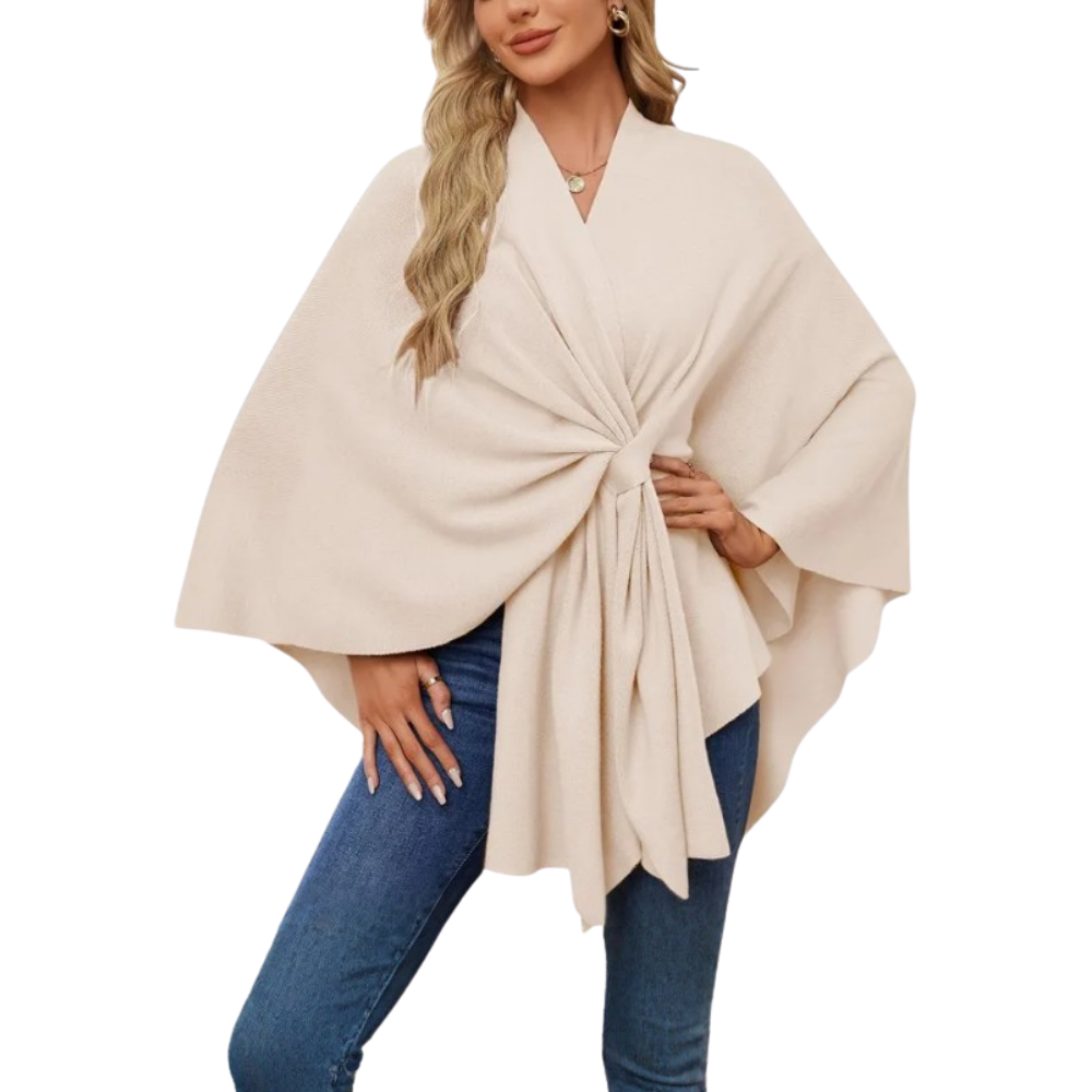 Chic Women Knitted Poncho -Beige - Ozerty