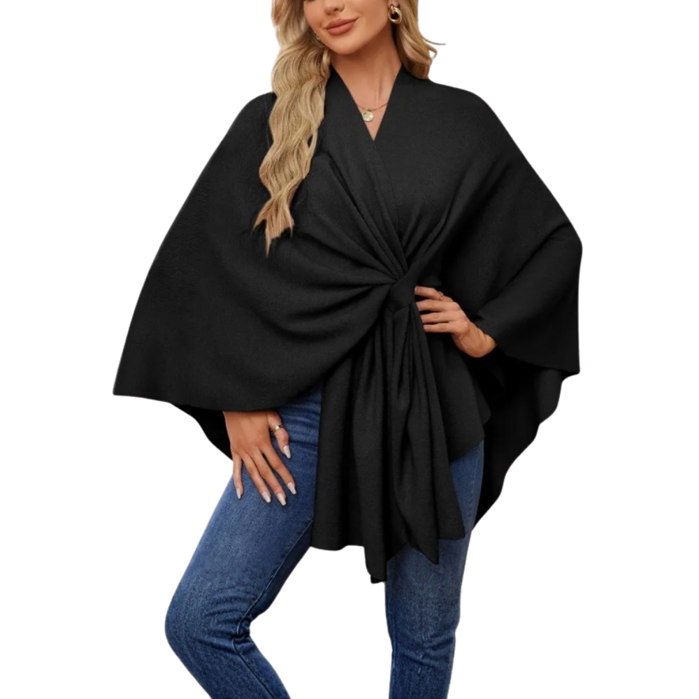 Chic Women Knitted Poncho -Black - Ozerty