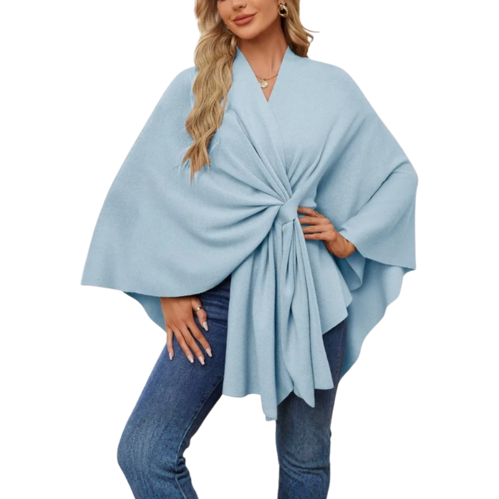 Chic Women Knitted Poncho -Light Blue - Ozerty
