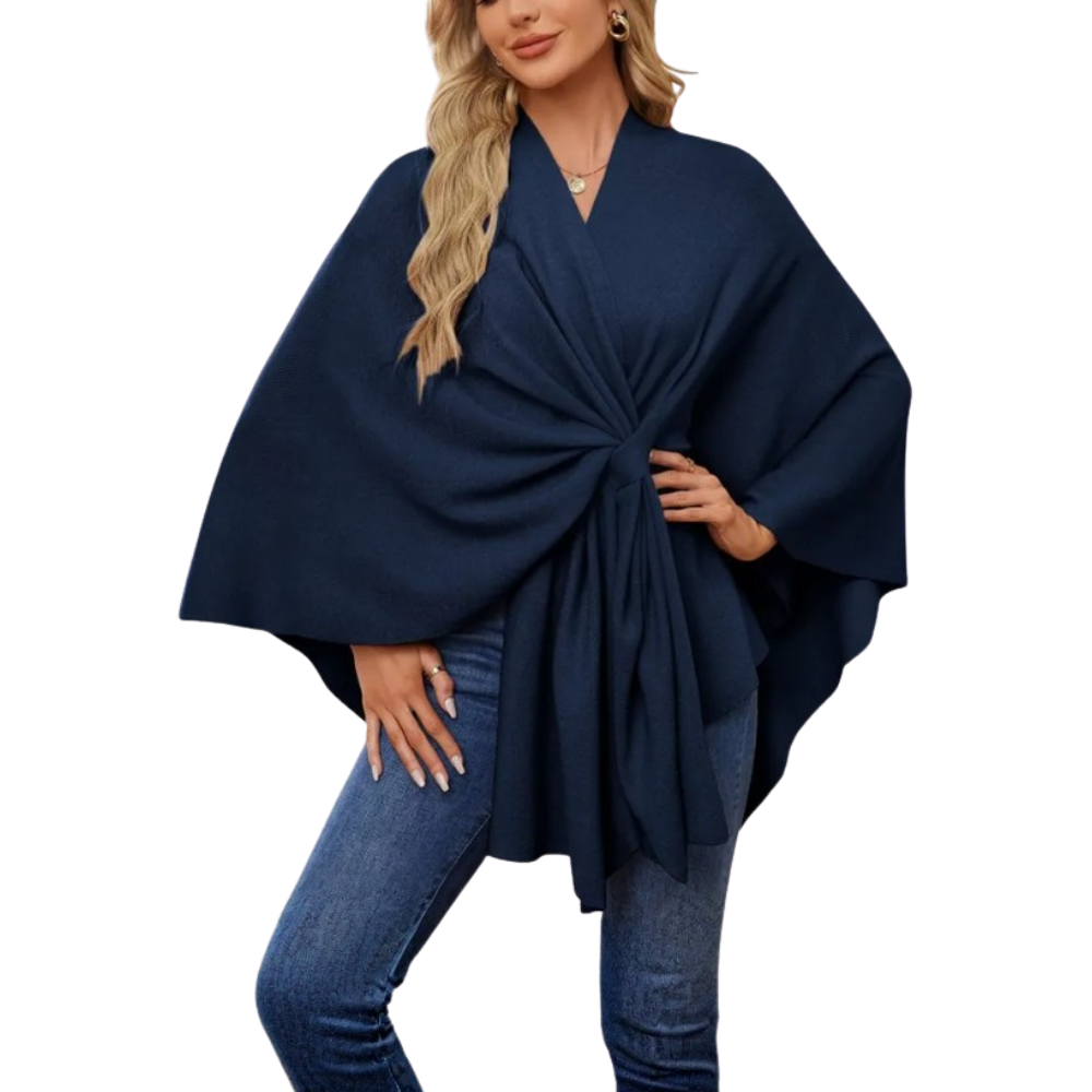 Chic Women Knitted Poncho -Navy - Ozerty