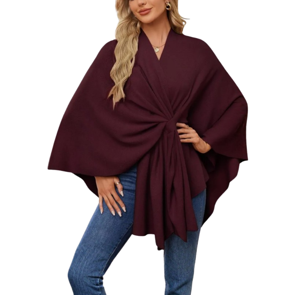 Chic Women Knitted Poncho -Wine - Ozerty