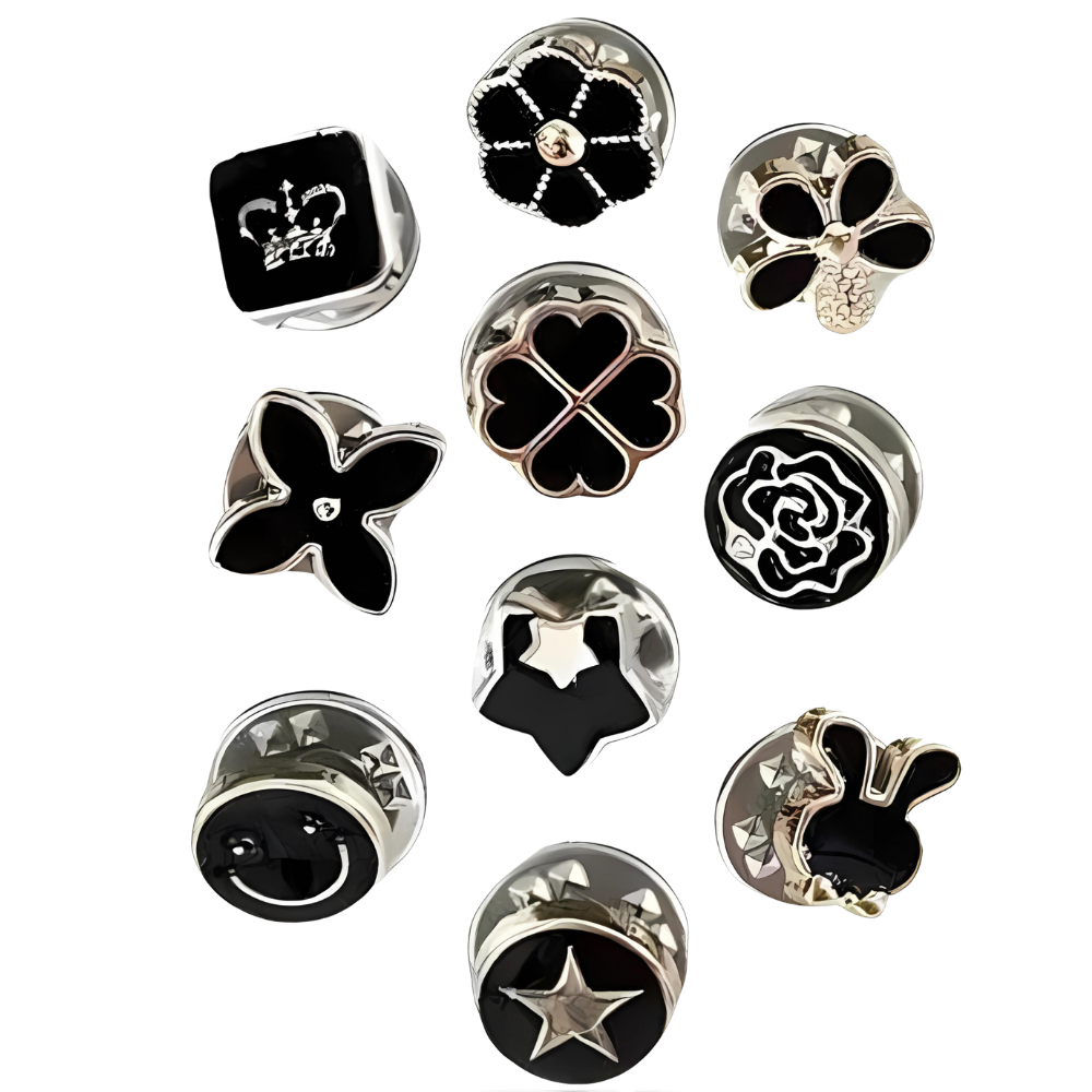 Elegant No-Sew Button Brooch Pins -Black Flowers - Ozerty