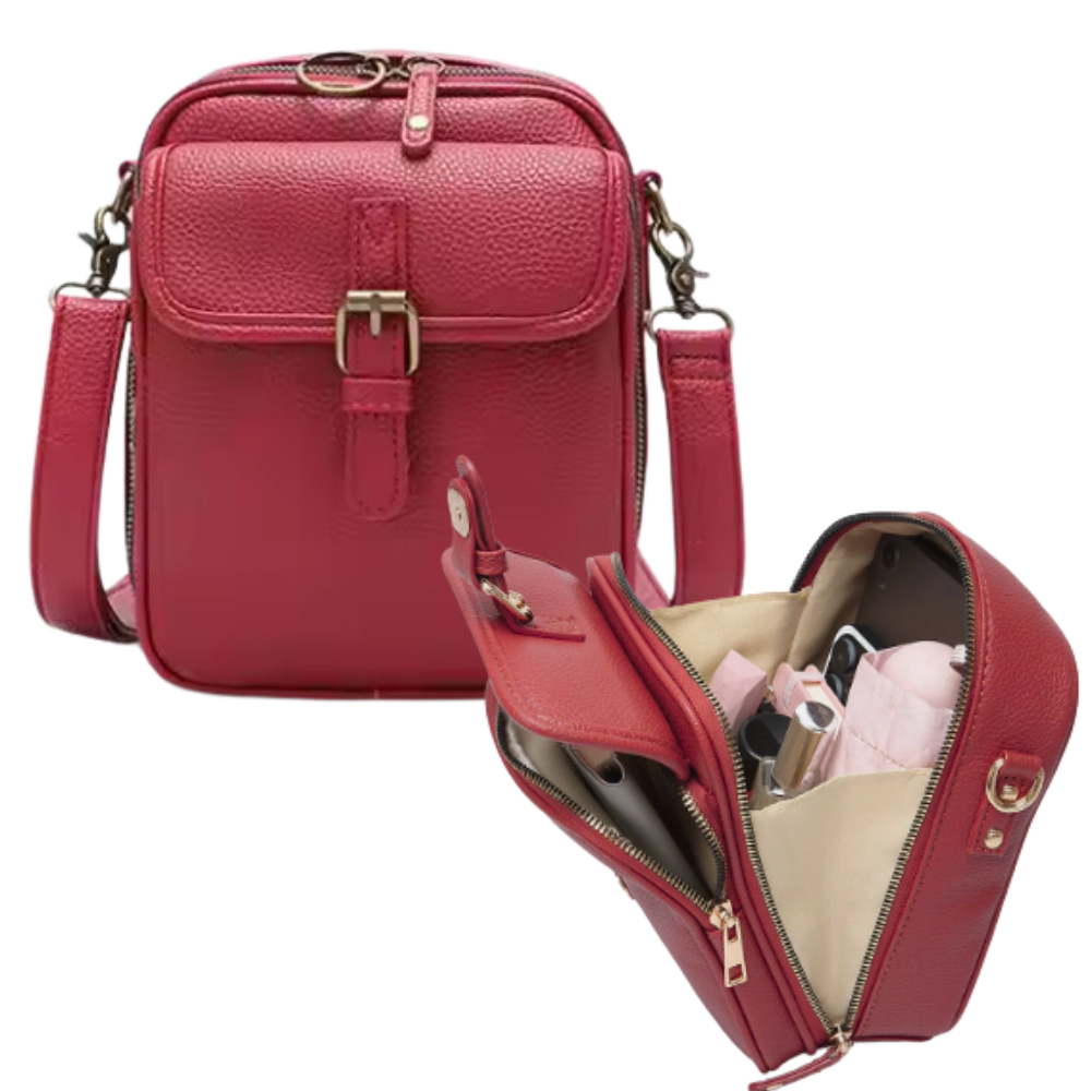 Vintage All-in-One Crossbody Bag -Red - Ozerty