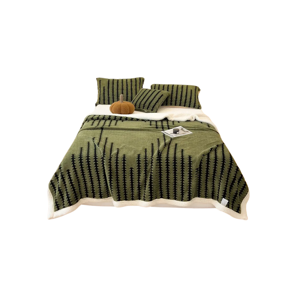 Fluffy Jacquard Winter Blanket -Green - Ozerty