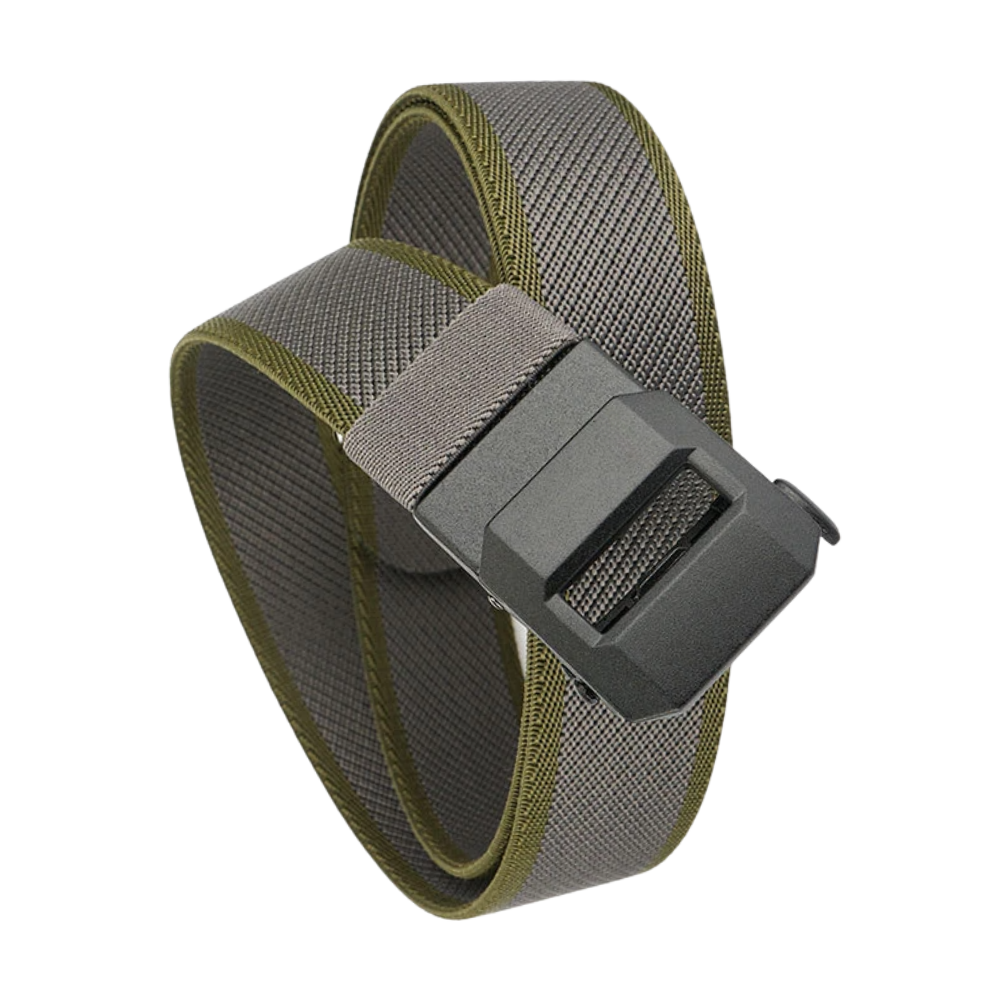 Ratchet Buckle Nylon Belt -Gray and green - Ozerty
