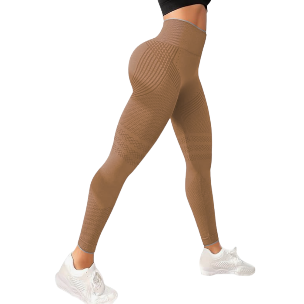 Stretchy Seamless Compression 3D Leggings -Brown - Ozerty