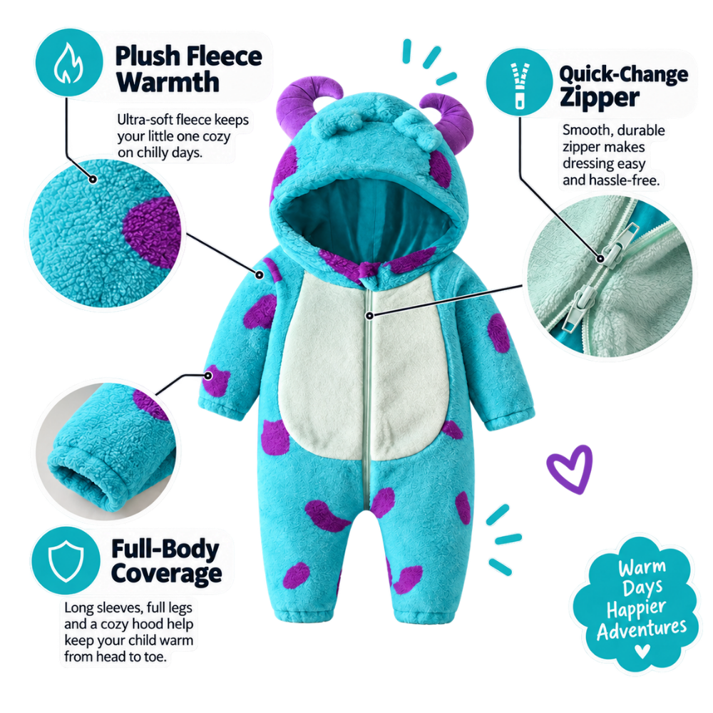 Cozy Horned Baby Monster Costume Jumpsuit - Ozerty