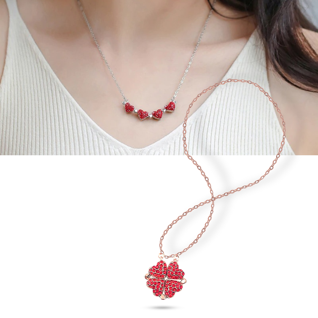 Adjustable 4 Leaf Clover Heart Necklace - Ozerty