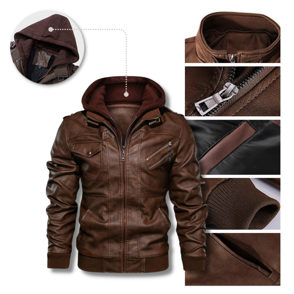 Classic Brown Leather Motorcycle Jacket - Ozerty