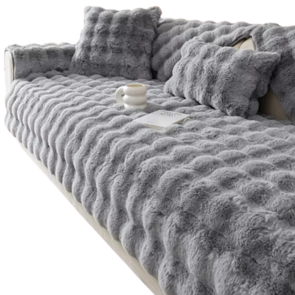 Luxurious Polyester Plush Couch Covers -Light Grey - Ozerty