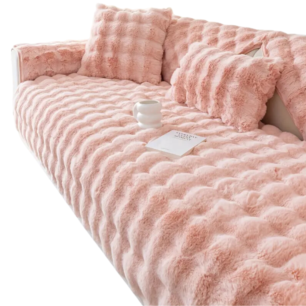 Luxurious Polyester Plush Couch Covers -Pink - Ozerty