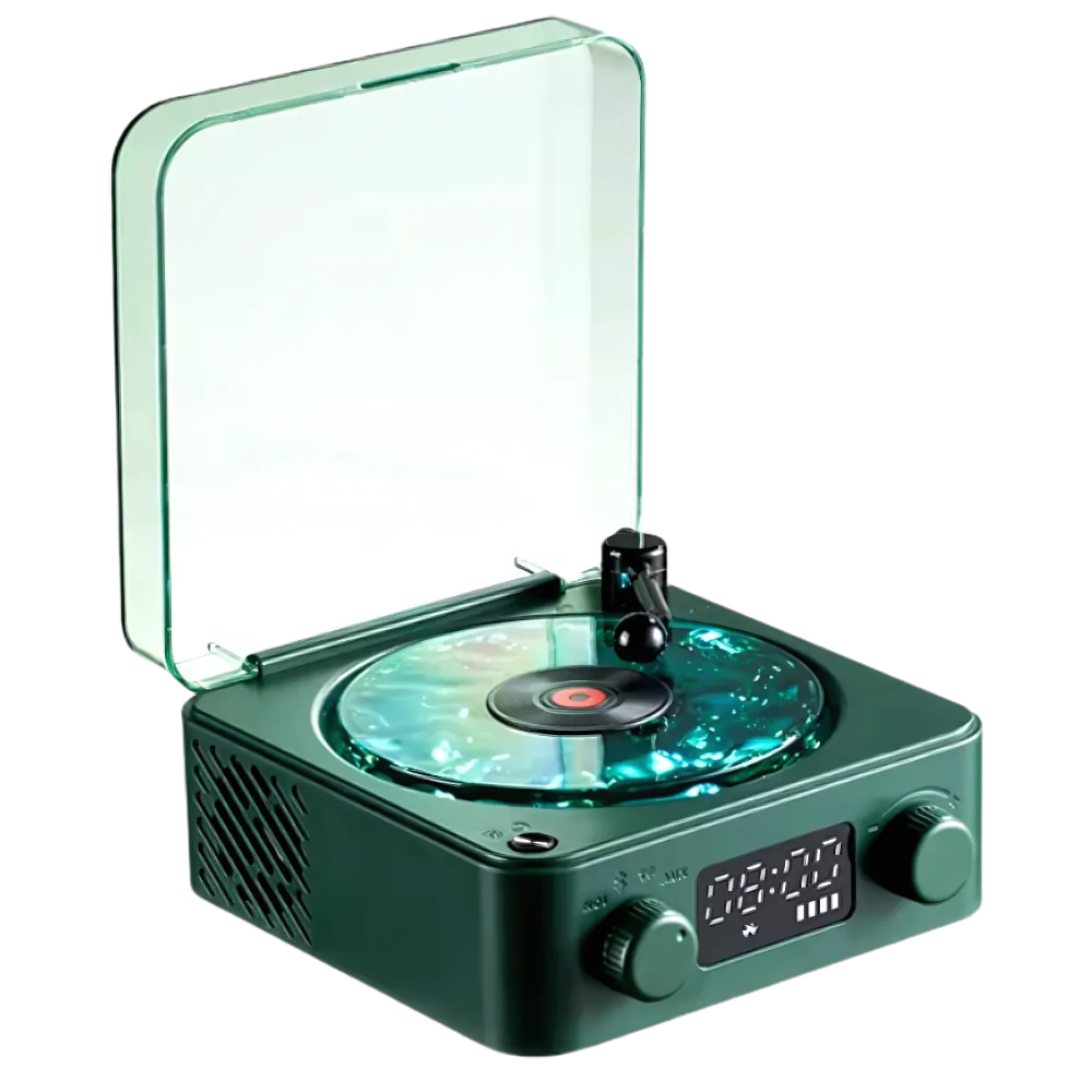 Retro-Style Waves Vinyl Player -Dark Green - Ozerty