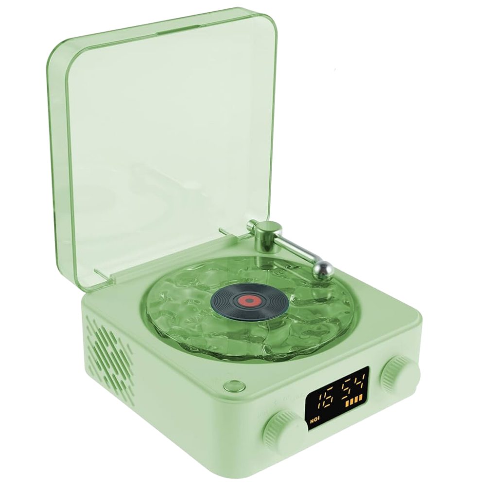 Retro-Style Waves Vinyl Player -Green - Ozerty