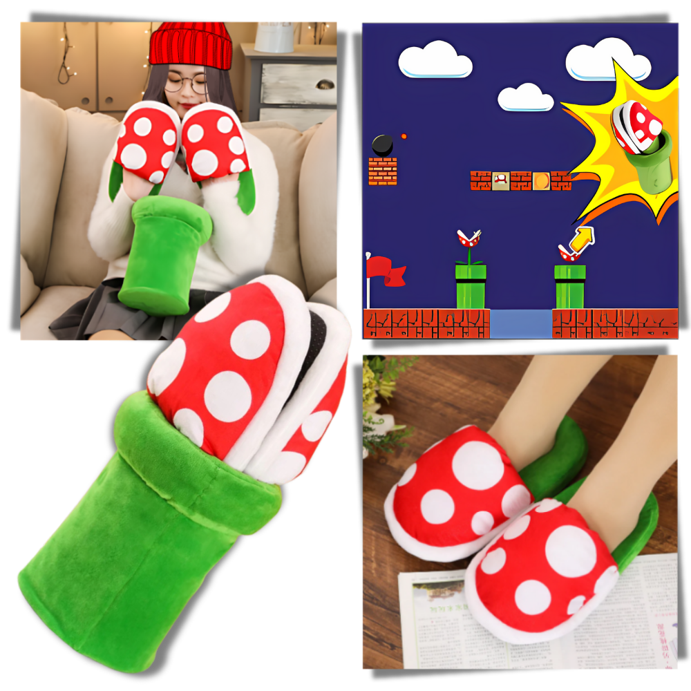 Soft Plush Mario Piranha Plant Slippers - Ozerty