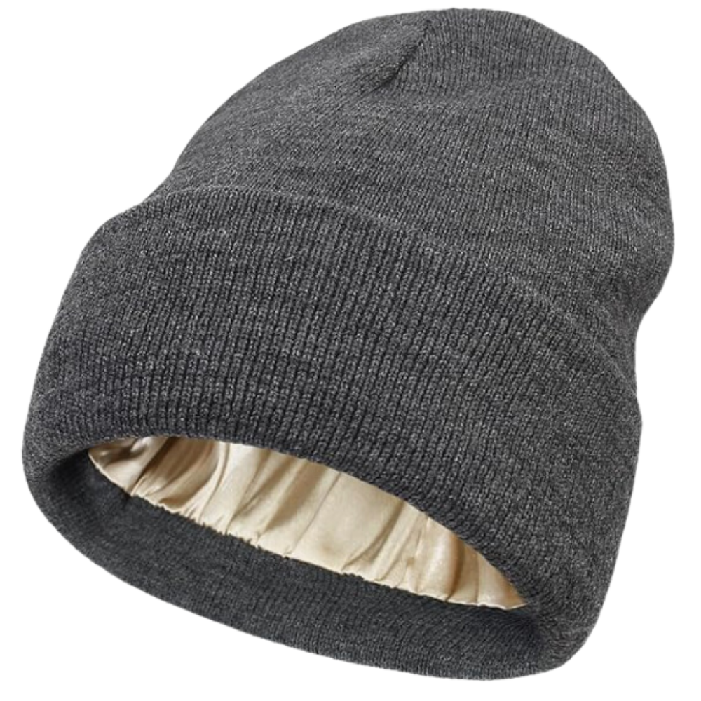 Warm Knit Satin Lined Beanie -Dark Grey - Ozerty