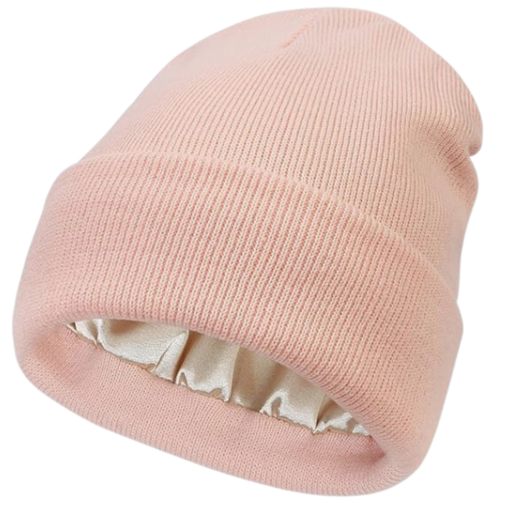 Warm Knit Satin Lined Beanie -Pink - Ozerty