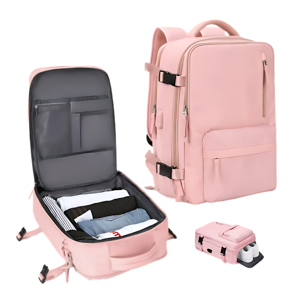 Waterproof USB Charging Travel Rucksack -Pink - Ozerty