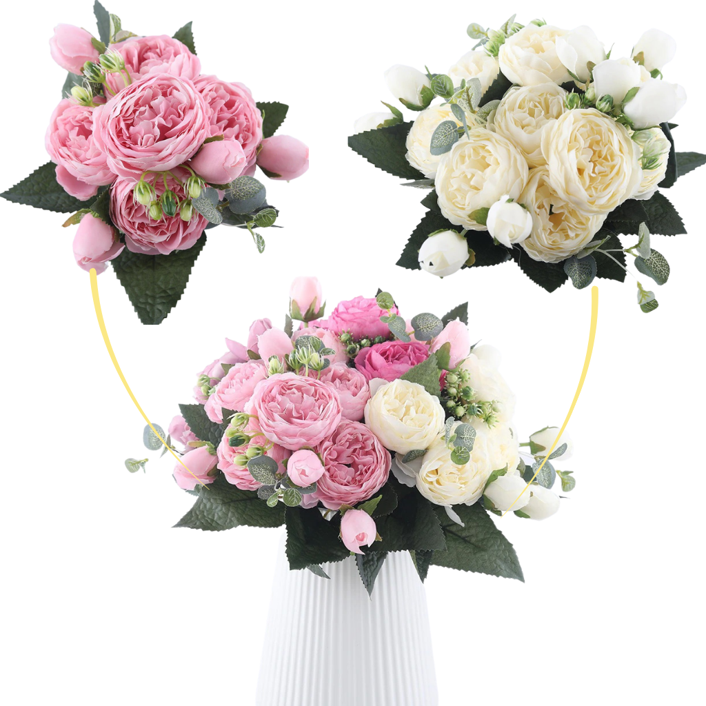 Artificial Silk Peony and Roses Flower Bouquet