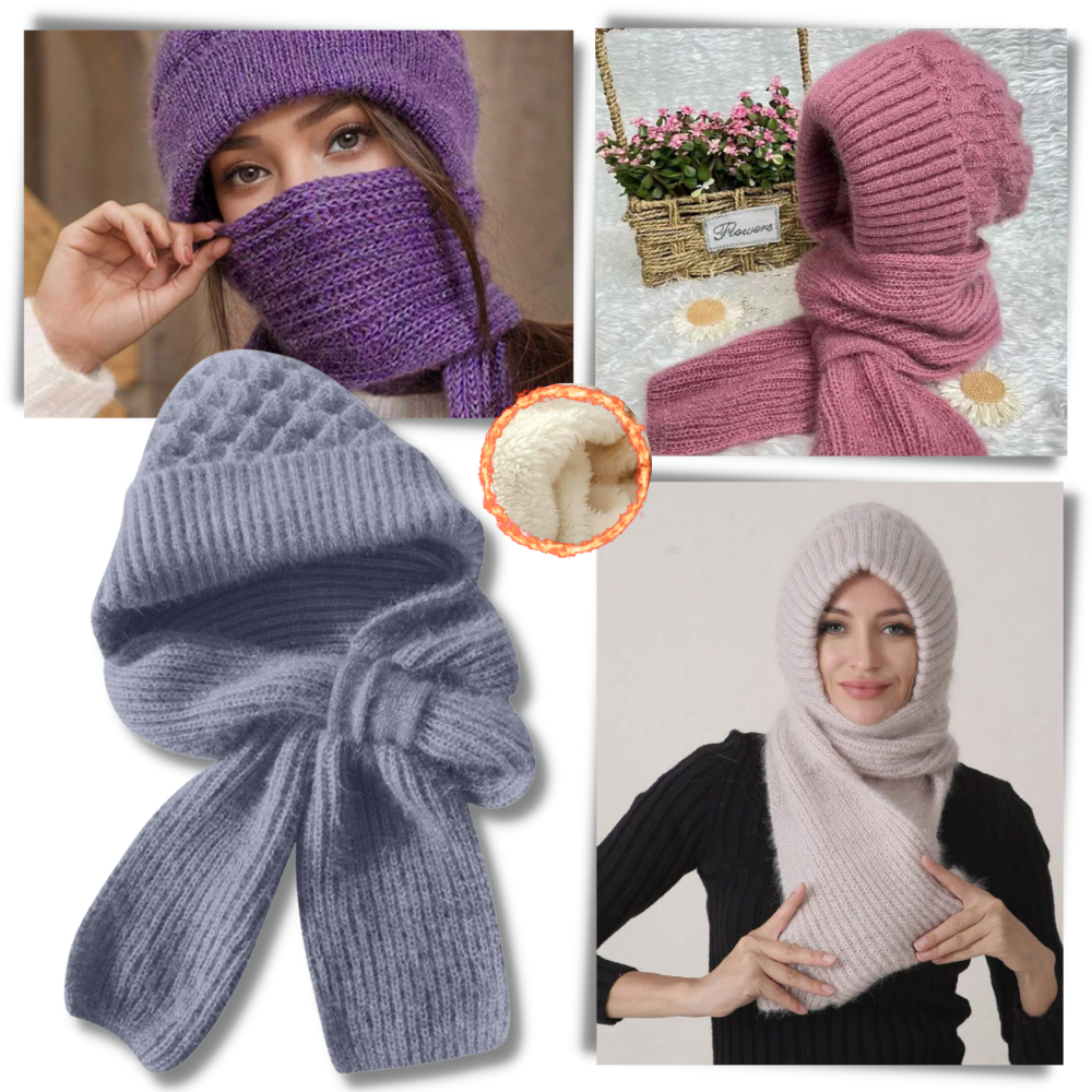 Windproof Knitted Hooded Hat with integrated Scarf and Ear Protection - Ozerty